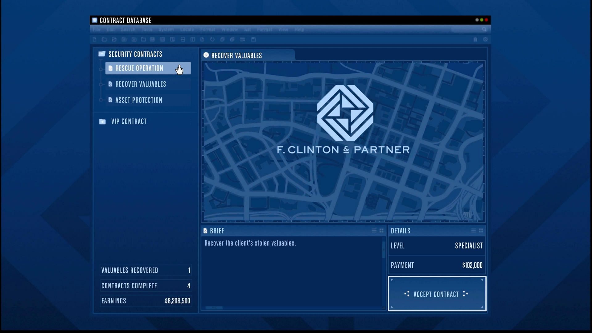 An example of available Security Contracts (Image via Rockstar Games)